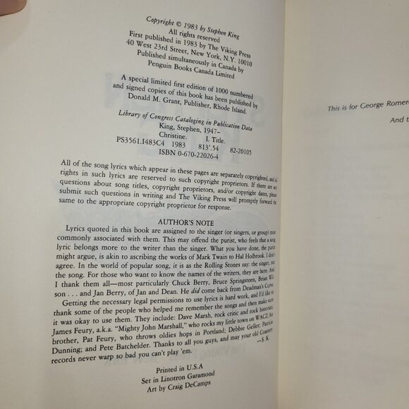 Stephen King Christine 1983 Hardcover Book Canadian First Edition Vintage Novel - Picture 2 of 2